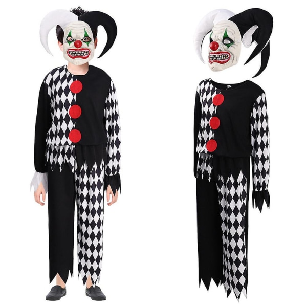 4-12 år Barn Evil Clown Cosplay Kostyme Halloween Party Fancy Dress Jumpsuits+maske+hodeplagg Antrekk Sett Gaver 4-6 Years