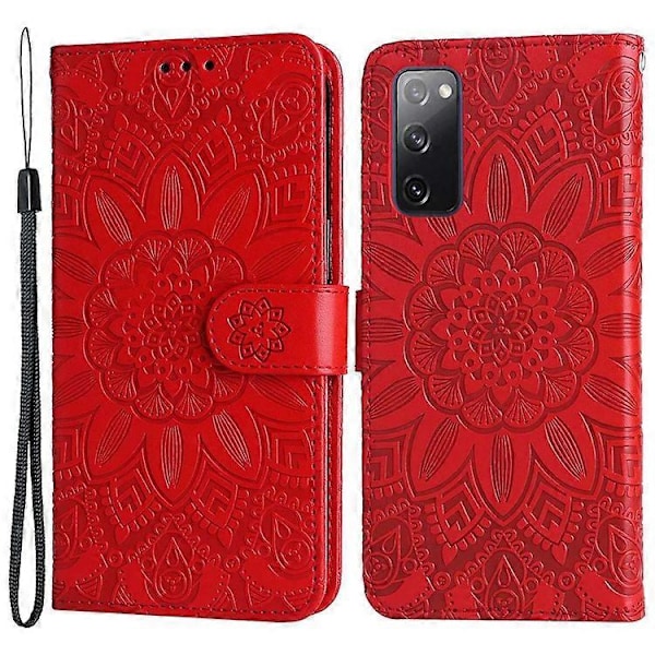 Yhteensopiva Samsung Galaxy S20 FE / S20 FE 5G / S20 Lite -puhelimelle, auringonkukkakuvioitu PU-nahkakotelo, jalusta, magneettilukko, lompakkokotelo Red