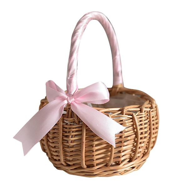 Vävda Blomkorgar i Vicker, Med Handtag och Band, Bröllopsblomsterflickebaskets, Trädgårdsdekoration