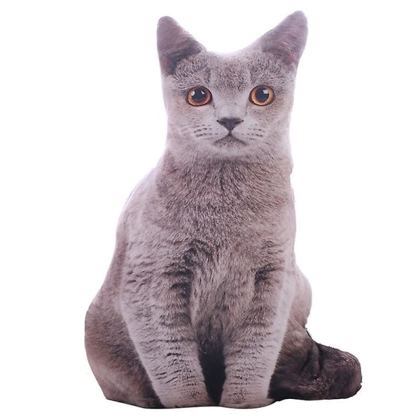 Kreativ 3D-simulerad kattkudde Plyschleksak Kattformad docka Söt Meow Födelsedagspresent -ES Grey cat