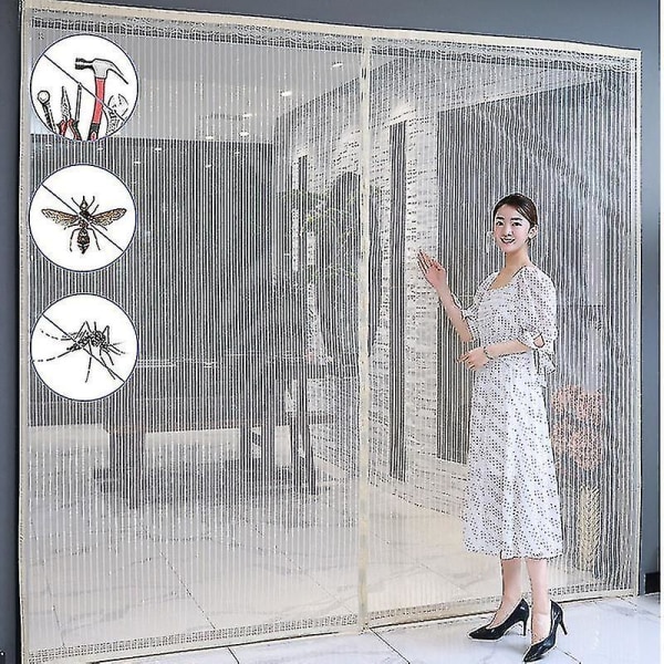 Stark magnetisk dörrgardin antimygg- och insektssäker automatisk stängning osynlig gasväv Stora myggnät för dörrar 190*210