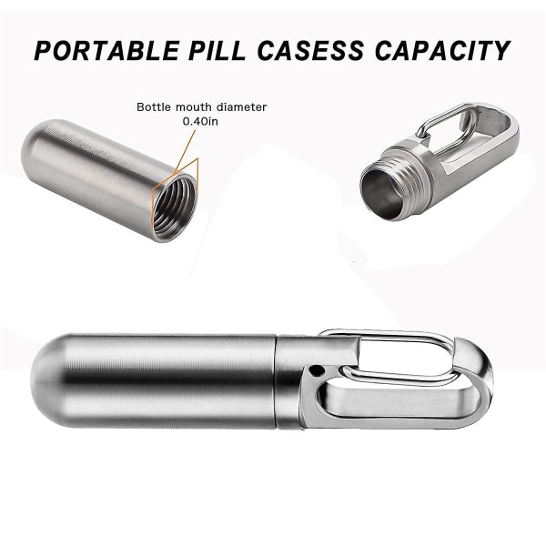Liten ficka piller box nyckelring, bärbar vattentät piller case rostfritt stål Travel piller behållare