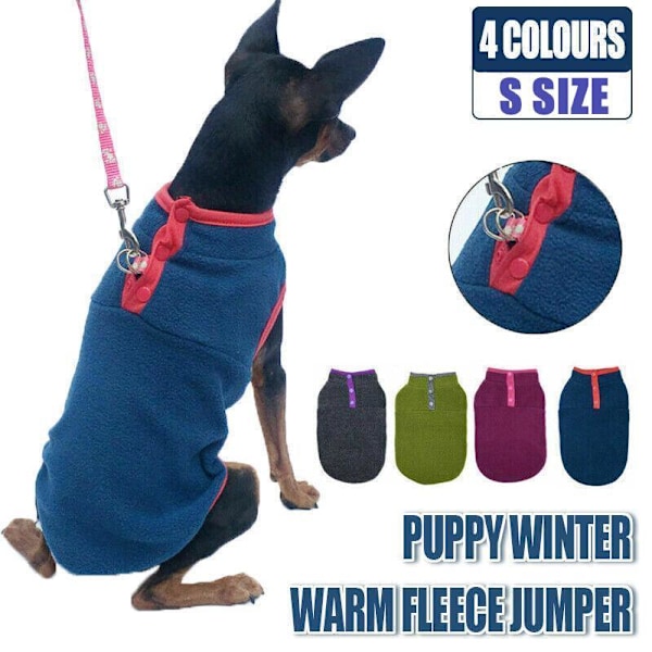 S Pet Hund Hvalp Vinter Varmt Fleece Jumper Vest Frakke Jakke Tøj Udendørs - Blå S STØRRELSE