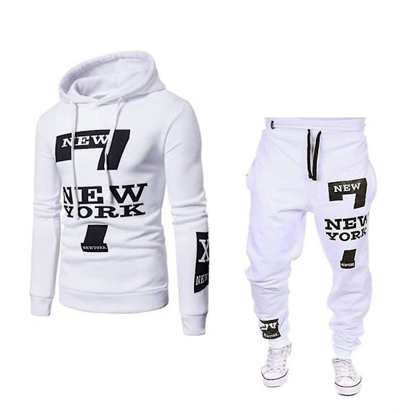Herrkläder Set Printed långärmade huvtröjor med dragsko White XL