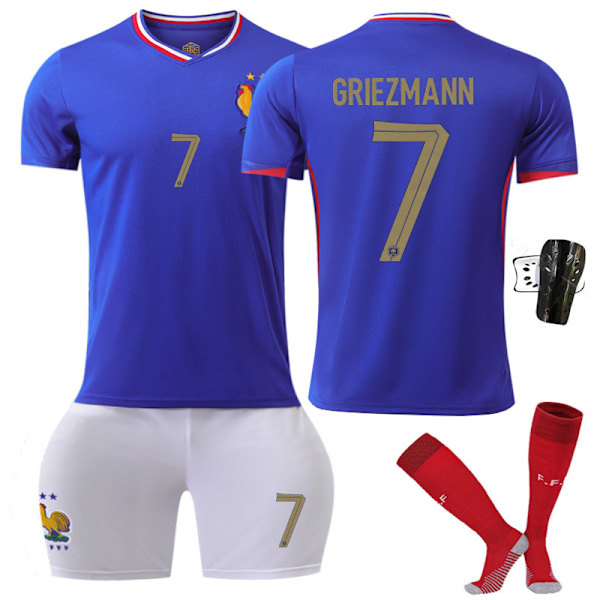 2425 Frankrig hjem fodbold uniform Griezmann trøje med sokker + beskyttelsesudstyr XL(180-185cm)