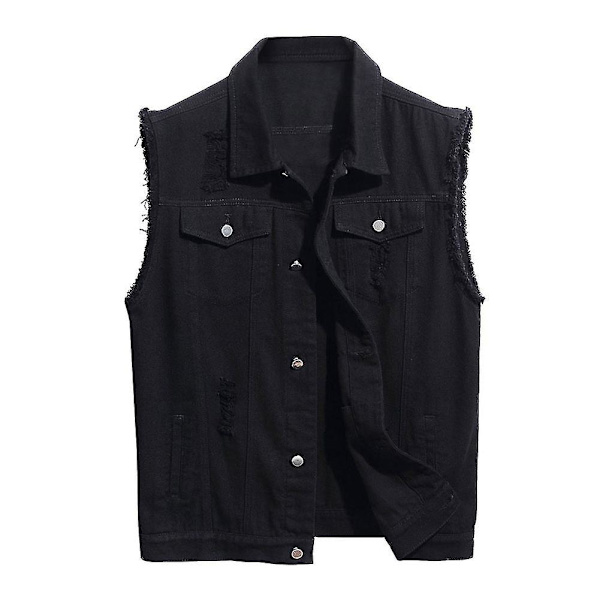 Miesten casual repeytys farkkuliivit klassinen Trucker Button Down Hihaton Jean liivi -HG Black M