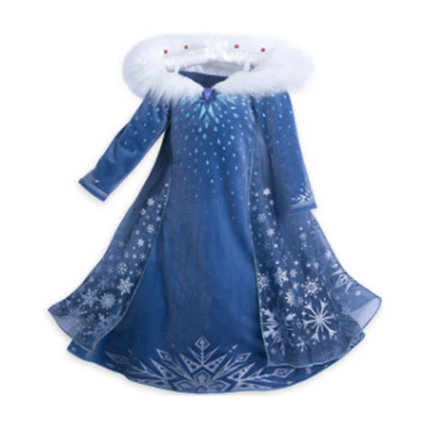 Kids Frozen Queen Elsa Princess Cosplay Kostume Piger Faux Fur Krave Kappekjole-Mørkeblå 3-4 Years