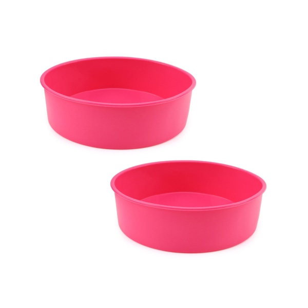 Rund brødform silikon 8 tommers kakeform, rund bakeform sett med 2, non-stick bakeform, gjenbrukbar matkvalitet, BPA-fri - rosa