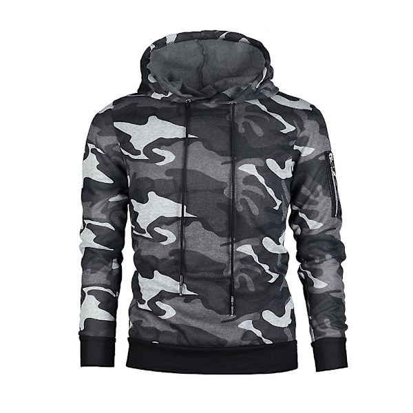 Mænds Casual Camo Trykt Hættetrøje Sports Toppe Med Mini Lomme Camo Grey M