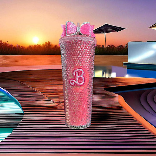Uusi Barbie Pink Akryylimuuki, Oljella, Timanttikoristeinen, Kaksoiseinäinen, Uusiokäyttöinen Bling-Muuki, 710ml, -ES 710Ml Bright Pink
