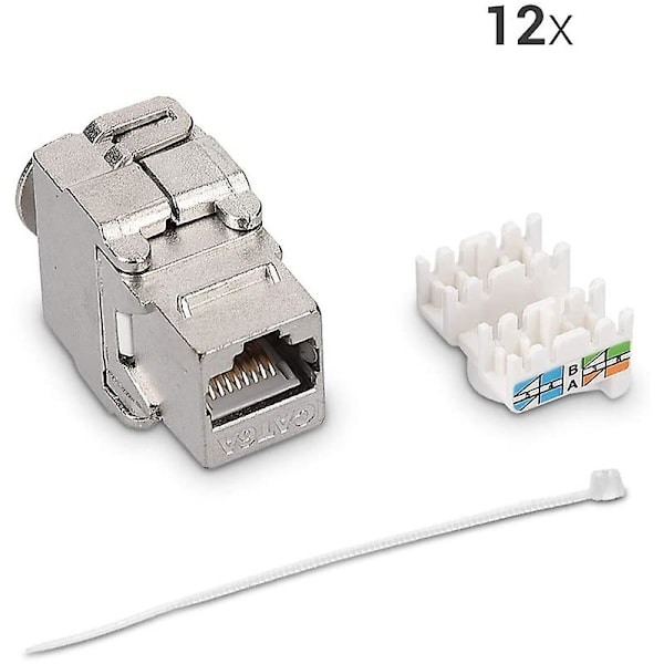 Modulkontakter - 12 stk. Cat6a skjermet jack RJ45 Cat 6a Ethernet-modul 10 Gbit med metallhus silver