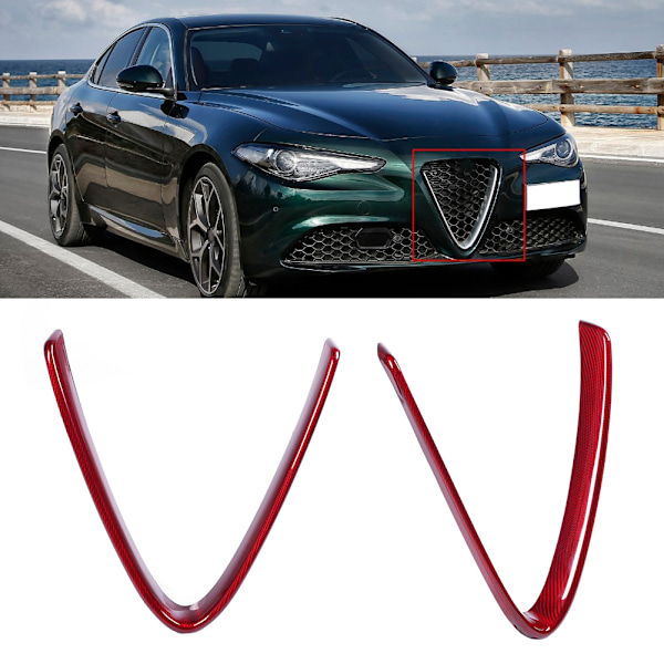 Kolfiber Front Grill Cover V-formad Galler Trim Passar till Alfa Romeo Giulia 2017-2020 Röd