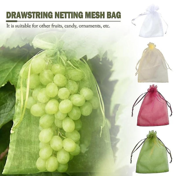 Bunch Protection Bag Grape Fruit Organza Taske med snøre giver total beskyttelse White(100PCS) 10x15CM