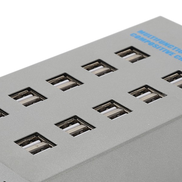 Strömdriven USB-hub i rostfritt stål, multifunktionell 20-portars USB Smart Hub Splitter Laddningsport Nätadapter