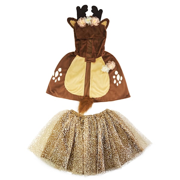 Oi Peura! Halloween-asu tytöille, mukana kiinnitetty huppu, sarvet ja korvat Brown L