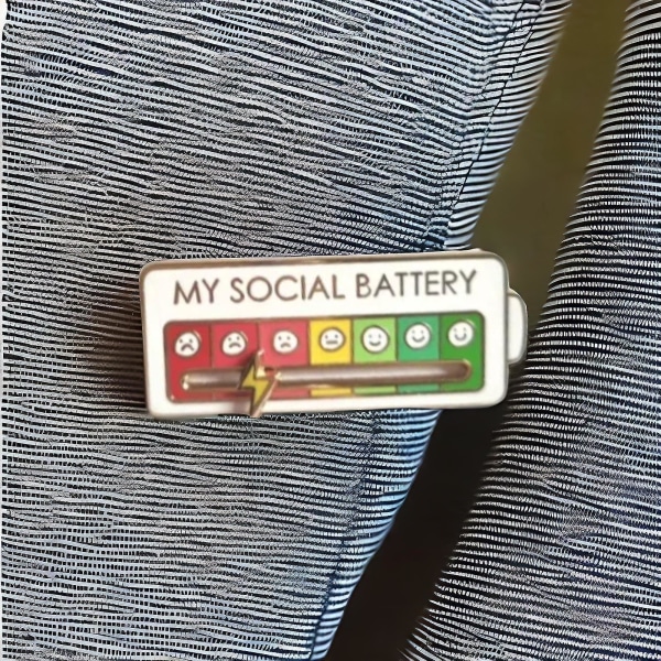 New Upgrade Social Battery Pin - My Social Battery Creative Lapel Pin, Fun Enamel Emotional Pin 7 Days A Week White