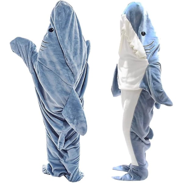 Shark Blanket Voksen Dress Up, Superblød Sofa Snuggle Blanket Shark Blanket Sovepose, Transportabel Shark Blanket Hoodie -ES L