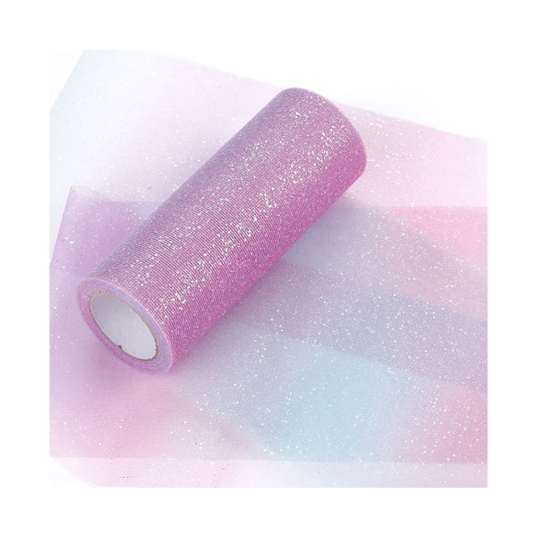 Rainbow Glitter Tulle Roll for DIY Sying Crafts - Lyse farger