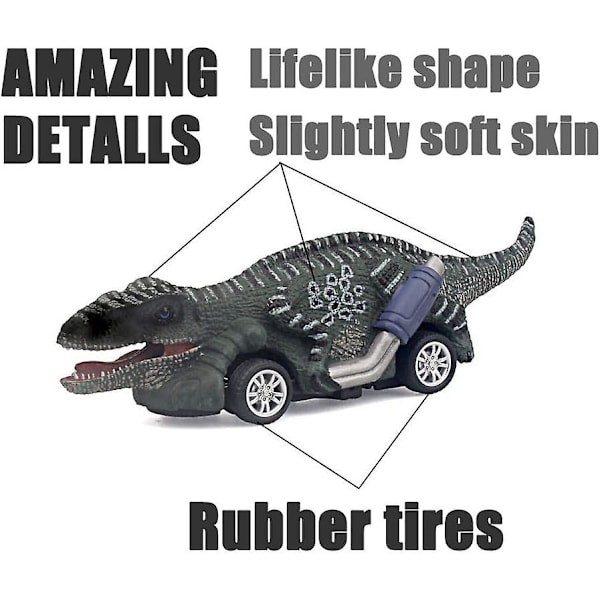 Dinosaurie Leksaksbil, Pojk Leksaker Ålder 3 Till 12 Leksak Dinosaurie 5.3 Tum Leksaker För 3,4,5,6,7,8,9,10,11,12 År Gamla Pojkar Fullformig Dino Bil Leksak, 6 Pack -ES