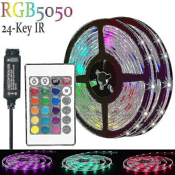 20m LED-lys Bluetooth RGB-lys LED-stripe med 44-knappers fjernkontroll Musikk-synkronisering Fargeskiftende LED-stemningsstripe Fule53 -ES 3M Full Set 5050 24Key IR USB