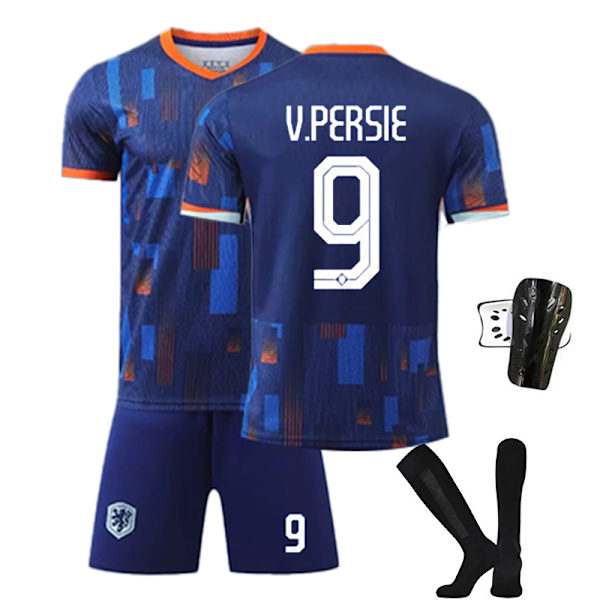 2425 Nederländernas bortaställ V.PERSIE Fotbollströja med strumpor+Skyddsutrustning 18(100-110cm)