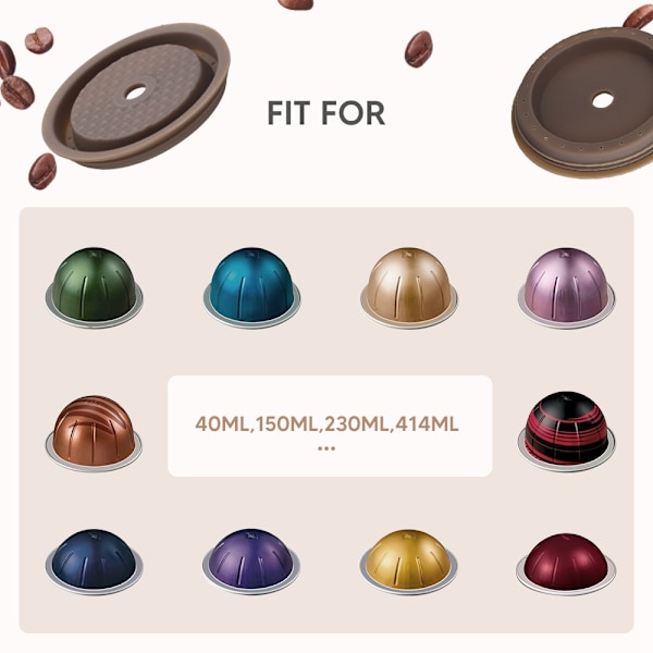 2 KPL Uudelleenkäytettävä Kansi Nespresso Vertuo- ja VertuoLine -kapseleille, Täytettävä ja Yhteensopiva Silikoni