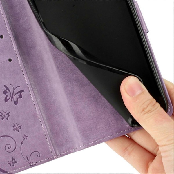 Læder Wallet Case med Sommerfugl og Blomster til Samsung Galaxy S25 Edge med Rem Multicolor Light Purple
