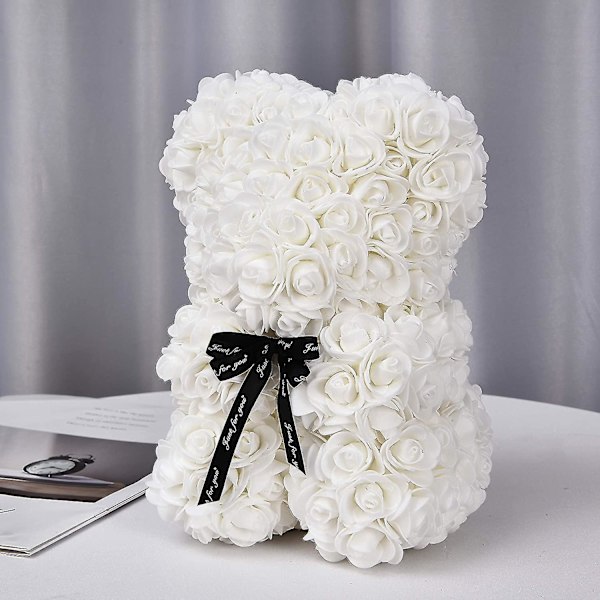 Rose Bear - Rose Teddy Bear 10 Inch Hugz Teddy Flower Bear White