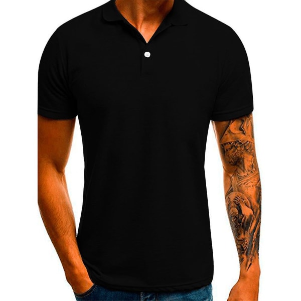 Herre polo skjorte kortermet t-skjorte sommer golf topper Black M