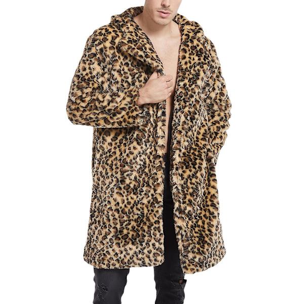 Allthemen Herre Leopard Print Pluss Mid-Length Straight Coat Yellow L