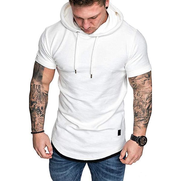 Mænds Kortærmet Hættetrøje Sommer Casual Hættetrøje Sport Toppe White XL