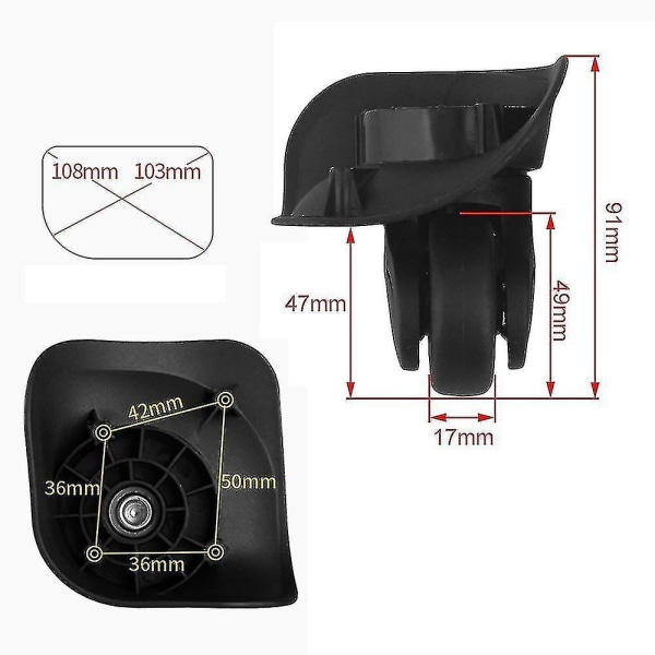1 par 91x107x49mm Stora Svarta Resväska Hjul 360° Swivel -ge