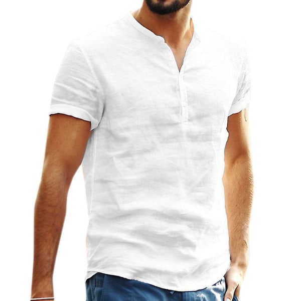 Sommerskjorte til mænd med korte ærmer afslappet skjorte White 2XL