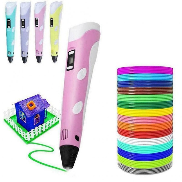 Bebetter 3d-pen med led-skærm, 3d-udskrivningspen med usb-opladning, 30 farver Pla-filament-refill, kompatibel Pla & Abs, den perfekte gave pink