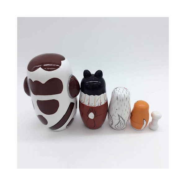 5 st handmålade prickade Dog Matryoshka häckande dockor