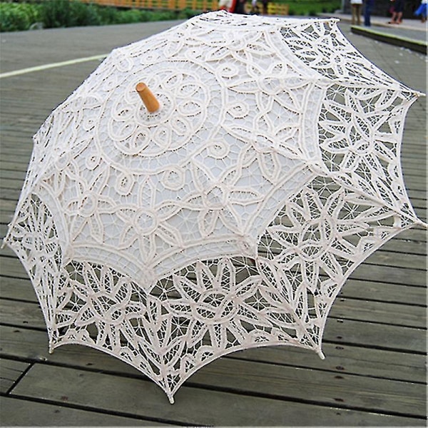 Handgjort spetsparaply Victoria Style Parasollparasoll med lång fotografering Beige