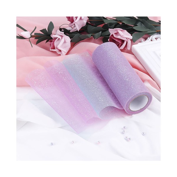 Rainbow Glitter Tulle Roll til DIY Syning Crafts - Lyse farver