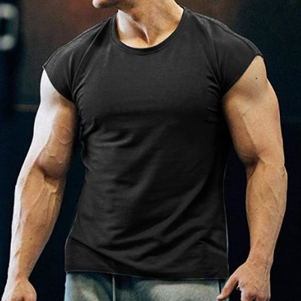 Miesten kesä T-paita Gym Sport Tee Hihaton liivi Topit Black XL