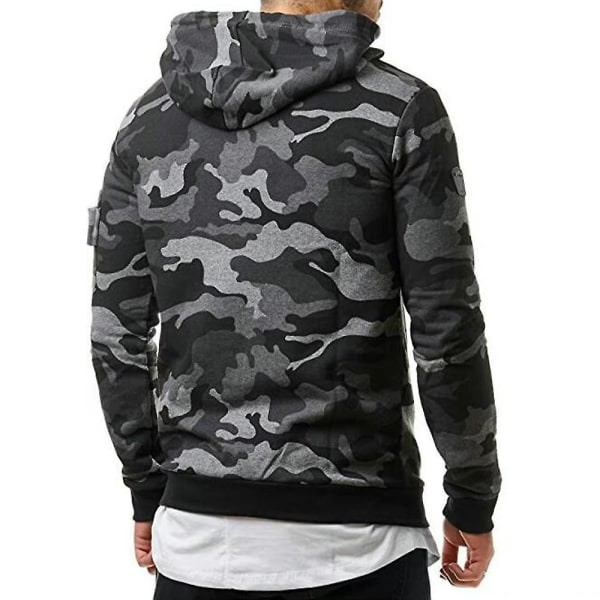 Herre Casual Camo printet hættetrøje sportsoverdele med mini lomme Camo Grey M