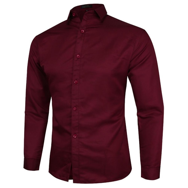 Herre knapper ned revershals Casual Business skjorte toppe Wine Red M