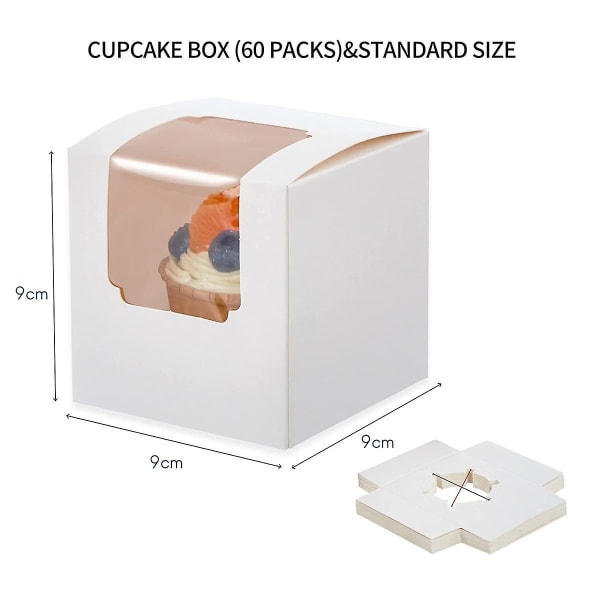 100 kpl Valkoisia Cupcake-laatikoita Yksittäin Sisäosalla, Pienet Yksittäiset Leivonnaiset Lahjalaatikot Selkeällä Ikkunalla white