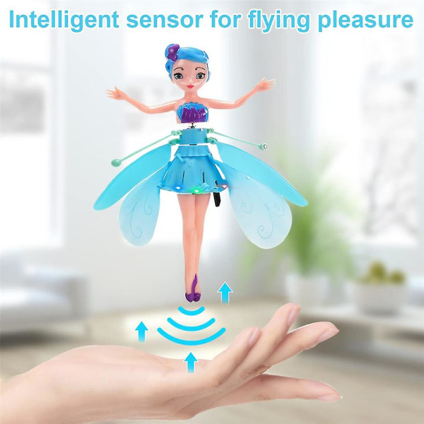 Led Magic Flying Fairy Princess Doll Fjärrkontroll Flying Toy USB laddning kompatibel med barngåvor -ES Blue