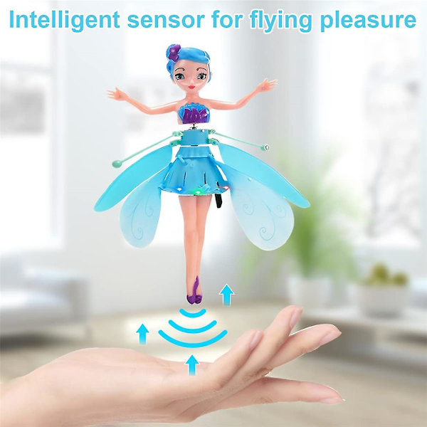 LED Magic Flyvende Fe Prinsesse Dukke Fjernbetjening Flyvende Legetøj USB Opladning Kompatibel Med Børnegaver -ES Blue