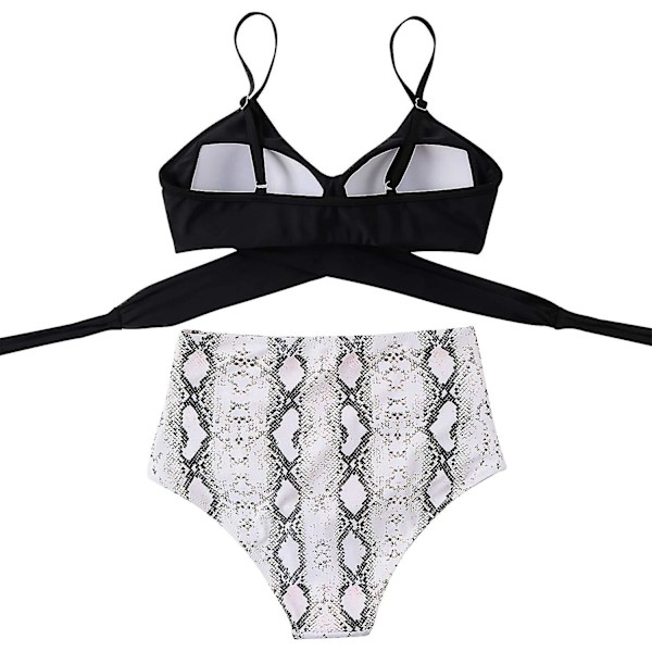 Dametøj Kryds Kors Push Up Badetøj Top Mavekontrol Halter Bikini Højtaljet Badetøj Todelt Badetøj Black-white Large