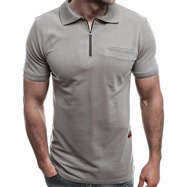 Miesten Poloshirt Lyhythihainen Kesäpaita Golf Urheilu Yläosa Light Grey M