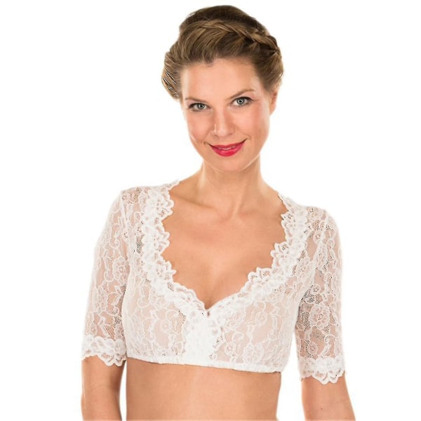 Dirndl-bluse med Ruffles Hvit - Tradisjonell Elegant Bayerisk Oktoberfest Klippet Bluse hg Apricot L