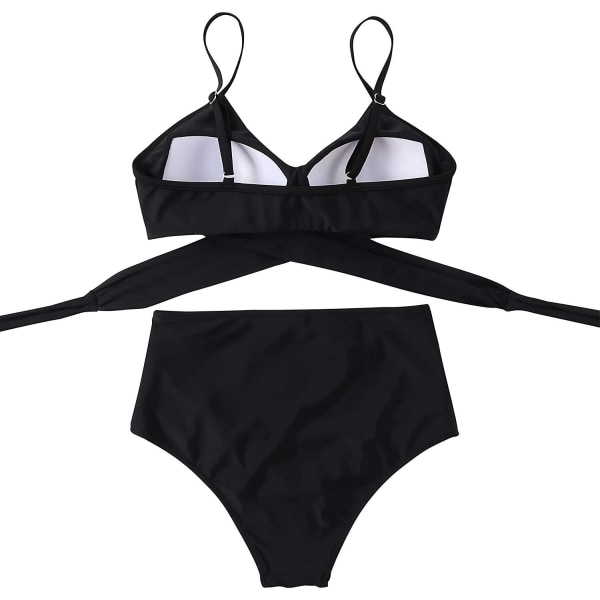 Dametøj Kryds Kors Push Up Badetøj Top Mavekontrol Halter Bikini Højtaljet Badetøj Todelt Badetøj Black Large