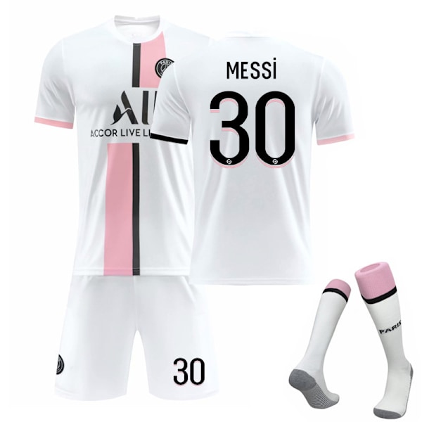 2122 Pariisin vierasvalkoinen pelipaita Messi jalkapalloasu+sukka 20(110-120cm)