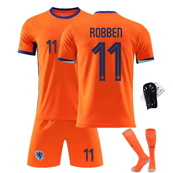 Nederlandsk hjem fotballuniform ROBBEN sett trøye med sokker + beskyttelsesutstyr 18(100-110cm)