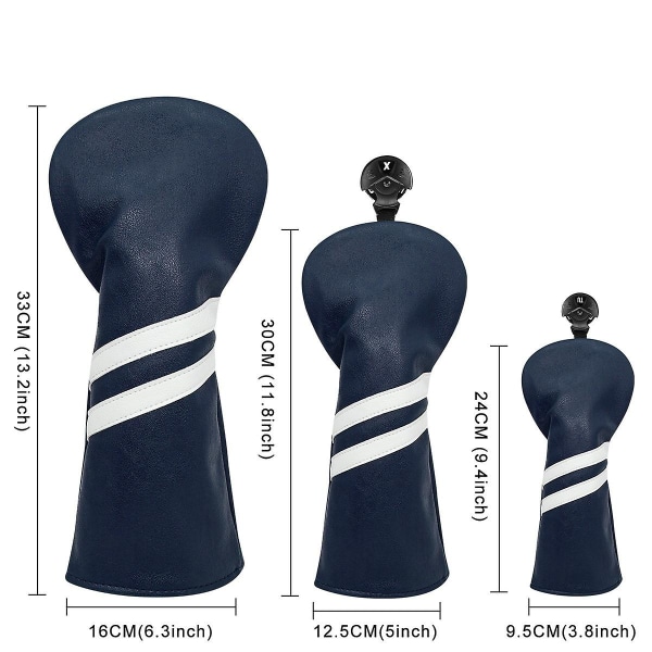 Golf Headcover Pu Läder Vattentätt trä Driver Head Cover Sleeve 3st/ set Blue